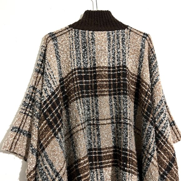 Marc New York Zip Up Turtleneck Plaid Tassel Hem Sweater Poncho One Size Fit All - Picture 13 of 16